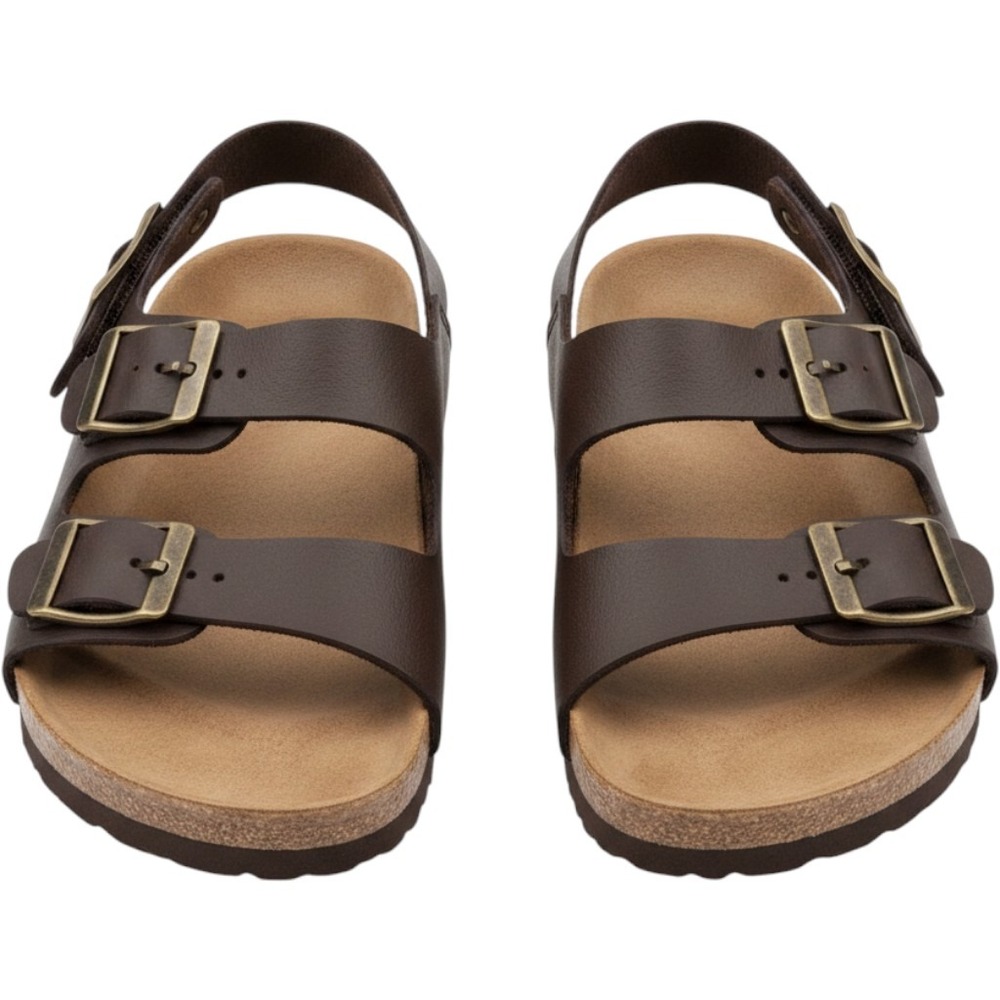 Old Navy Toddler Boys Brown Double Strap Earth Sandals Size 7 Brass Buckles